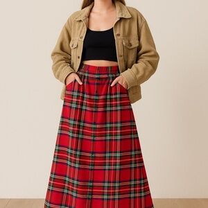 Vintage Van Heusen Plaid Taffets Skirt- Holiday Red Tartan, A Line, 28-inch Wais